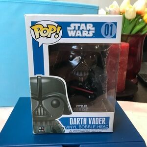Funko Pop Star Wars Darth Vader #01 Vinyl Bobblehead Large Letter Font Blue Box
